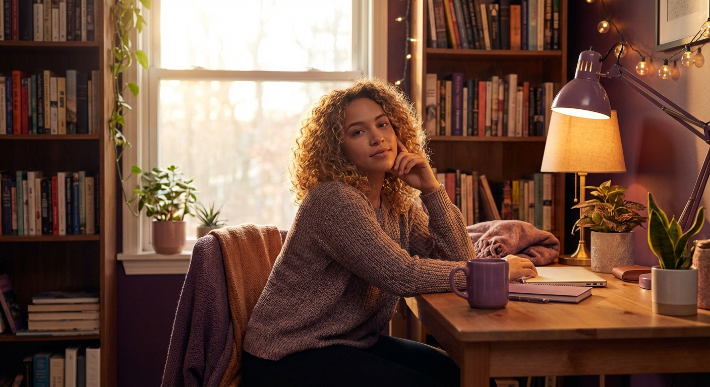 Person in warm cozy setting with soft purple ambient light — AI privacy standards